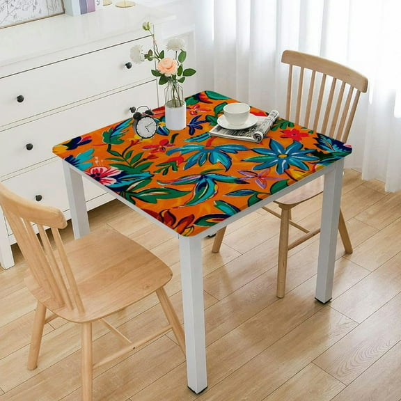 HAOXIT - Waterproof Oilcloth Table Cloth - Wipeable Tablecloths for Picnic - Non-Fading Square Table Cover with Better Than Flannel Backing - Otomi Orange 36*36