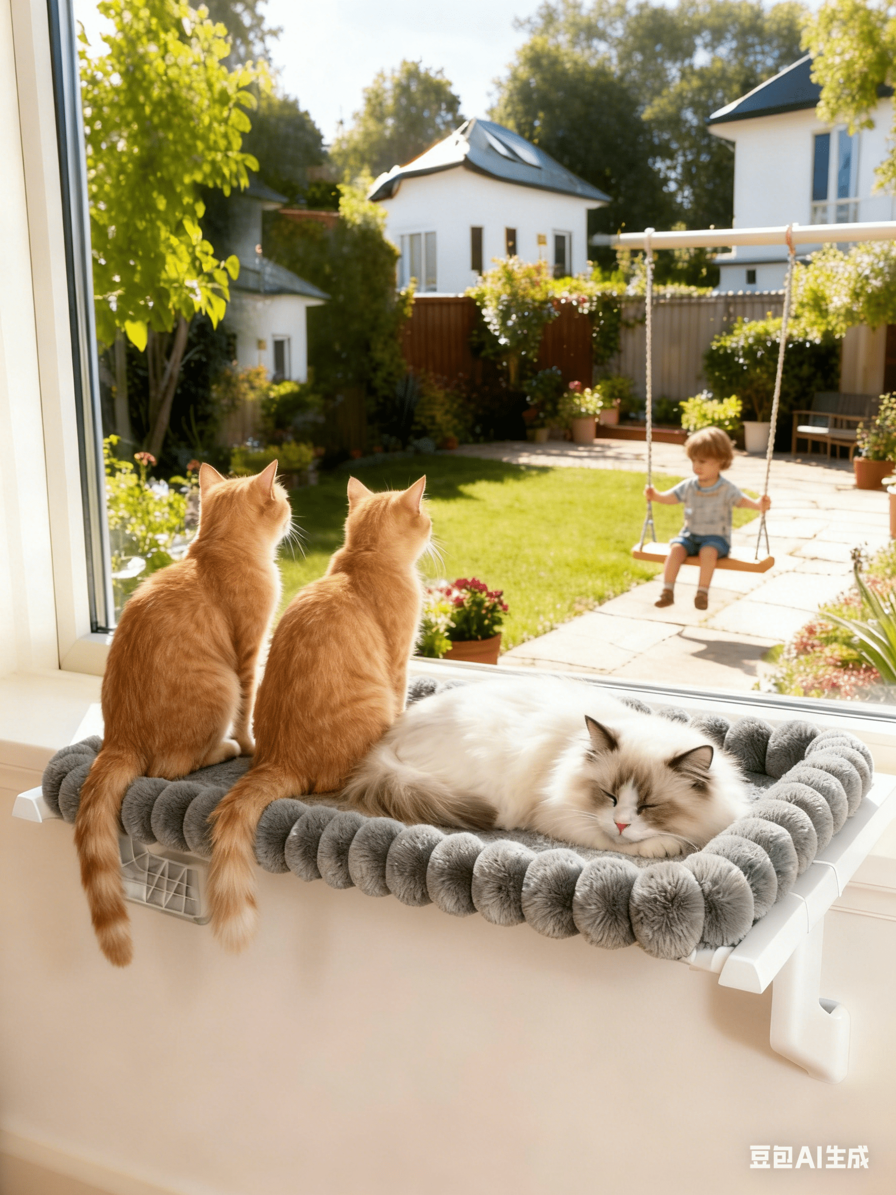 NRYDEPET Heavy-Duty Cat Window Perch – Soft Cozy Warm Plush Cover with Raised Edge, Durable Easy-Assemble Hammock for Large & Multiple Cats(L)
