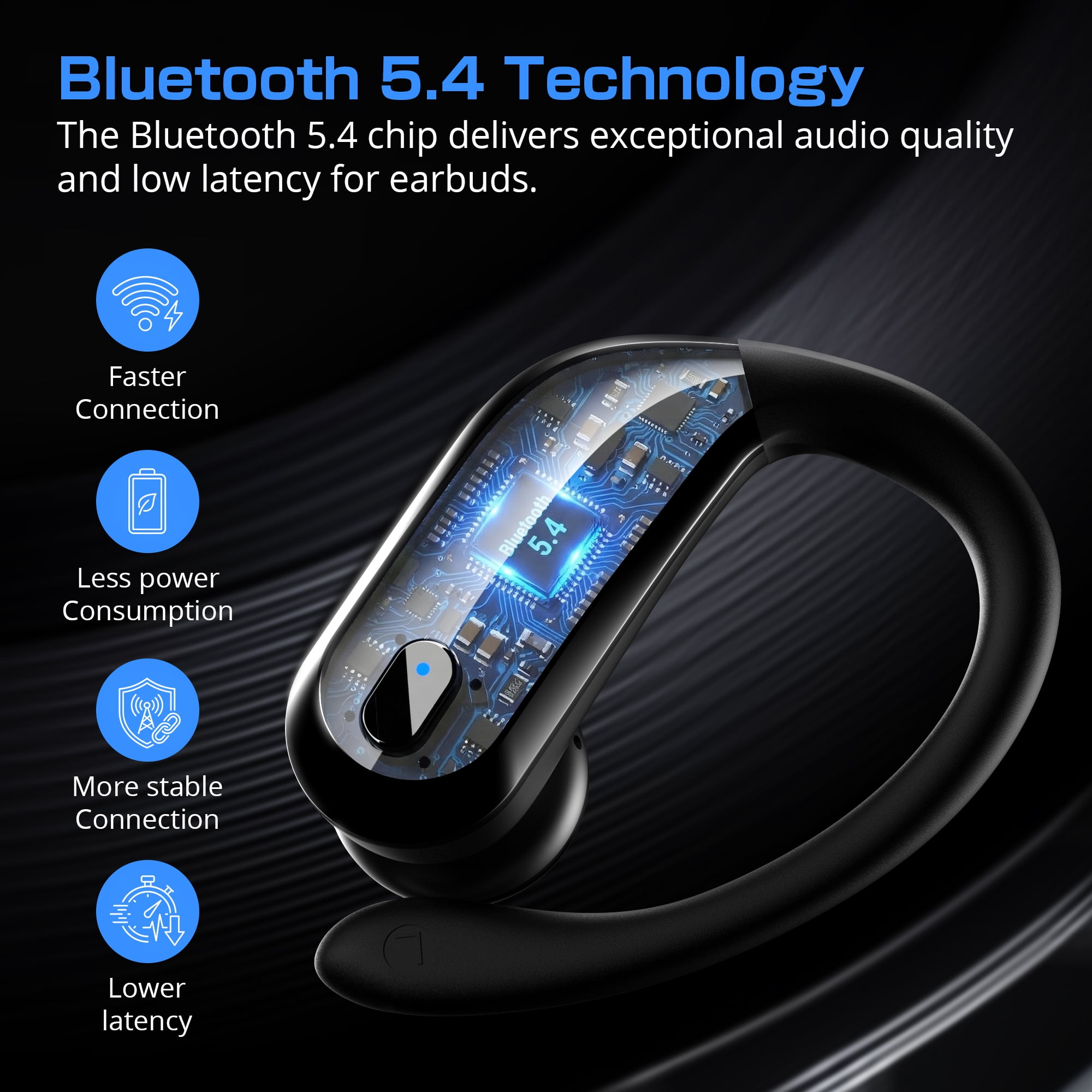 Wireless Earbuds Bluetooth 5.4 Headphones Sport, IPX7 Waterproof Earphones with Earhooks, 80H Playtime, Fast Charging Case, Noise Cancelling Mic, Lightweight Bluetooth Earbuds for Running Gym