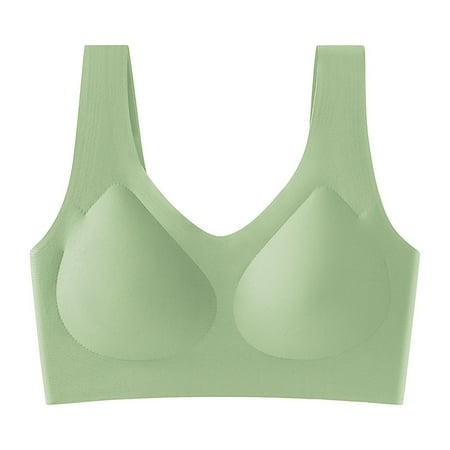 TrendVibe365 Womens Push up Bra Plus Size Wirefree Push up Seamless Bralette Padded Wide Strap Corset Full Coverage Crop Tank Top Comfortable Shapewear Green One Size