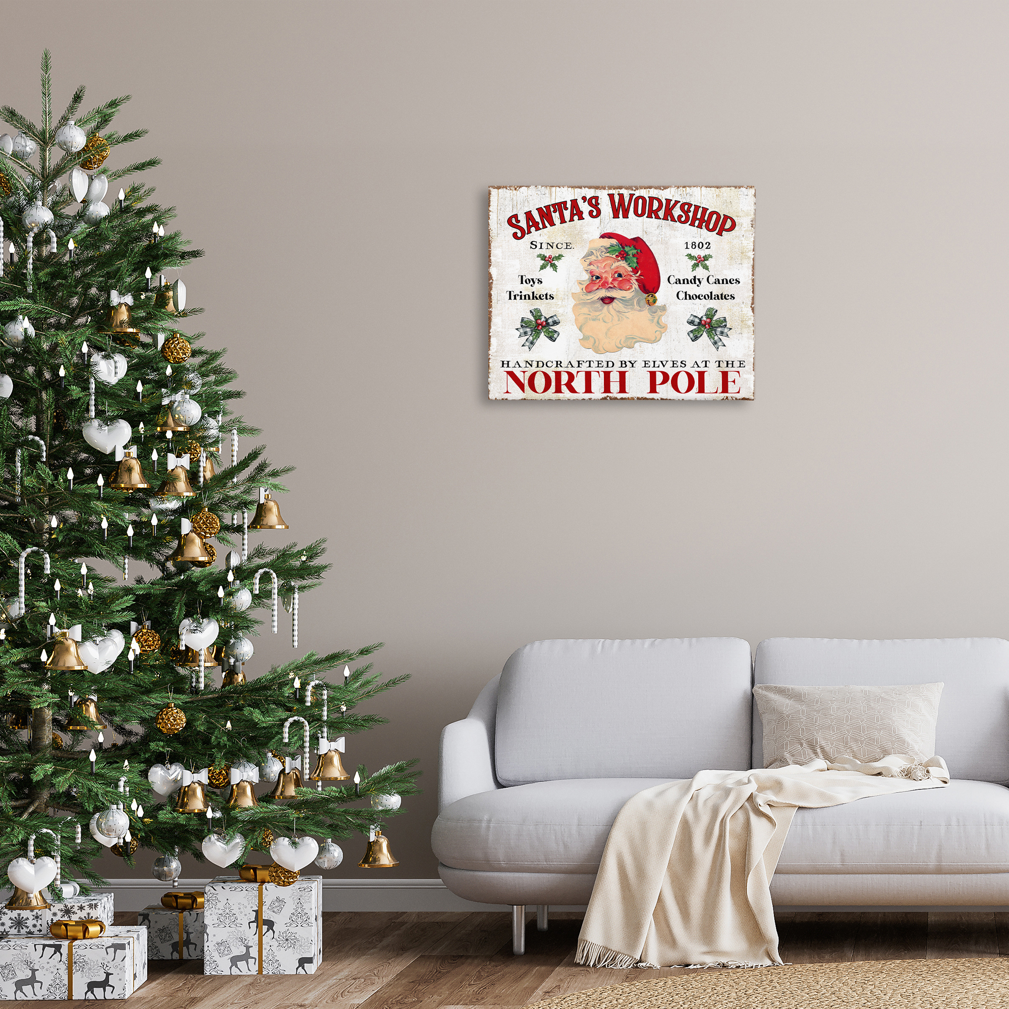 Stupell Industries North Pole Santa's Workshop Holiday Painting Gallery Wrapped Canvas Art Prints Wall Art, 30 x 24