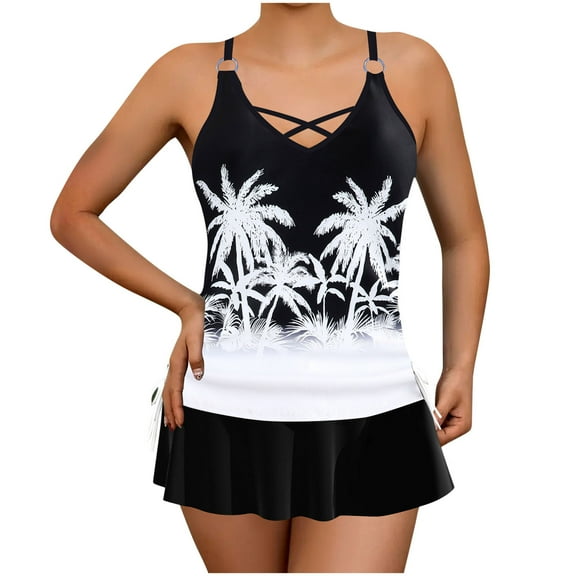 DISKEBUISS Women's and Women's Plus Tankinis Print Swimsuit Swim Suits with High Waisted Bottom S-5XL