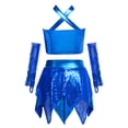thumbnail image 3 of Haitryli Kids Girls 3 Piece Hip Hop Jazz Latin Ballroom Dance Outfits Sequins Metallic Halter Crop Tops with Skirt Gloves Set Blue 14, 3 of 7