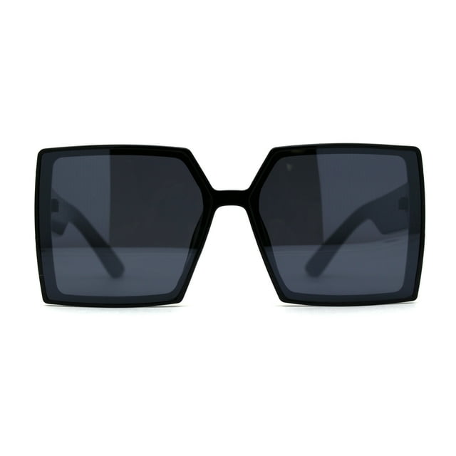 Womens Squared Rectangular Butterfly Plastic Sunglasses All Black