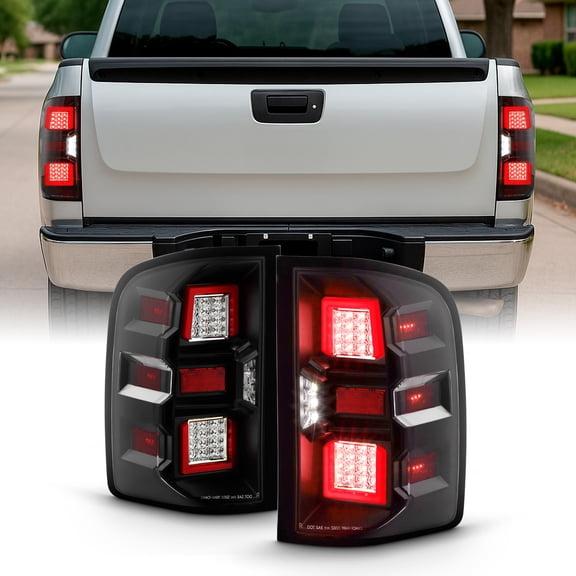 AKKON - Fits 2007-2014 Chevy Silverado 1500 2500HD 3500HD [Full LED] Tube Signal Reverse parking Black Tail Lights Pair