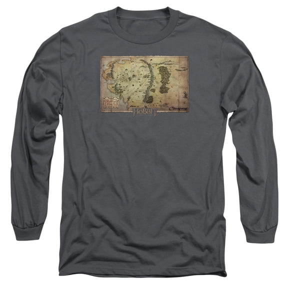 The Hobbit Middle Earth Map Long Sleeve Adult 18/1 T-Shirt  Charcoal