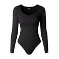 thumbnail image 3 of GHSOHS Slim Long Sleeve Ribbed Bodysuits for Women V Neck Square Tights Seamless Thong Jumpsuit Club Party Going Out T Shirt Tops, 3 of 4