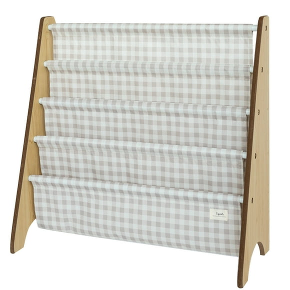 beige gingham recycled fabric book rack