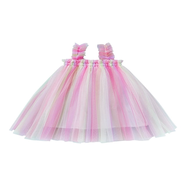 Robe à Sequins pour Filles Bretelles Sans Manches Étoiles Décoratives Princess Robe Étoiles Colorées Rayures Colorées Champagne Étoiles