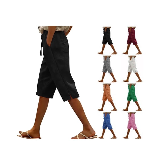 Womens Bermuda Shorts Loose Fit Straight Leg Cropped Pant Elastic Waist Beach Vacation Casual Summer Shorts