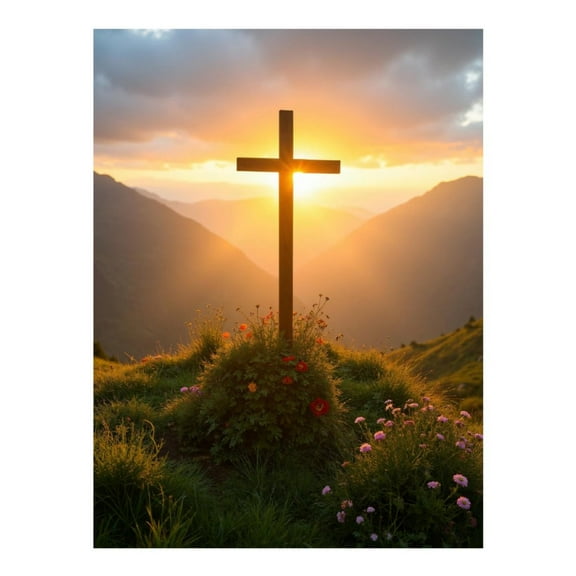 Diamond Art Kit for Adults, Sunset Cross Mountain Flowers Diamond Painting for Adults Beginners, DIY Diamond Art Painting Kits, 5D Diamond Painting Crafts for Home Decor 12x16 Frameless