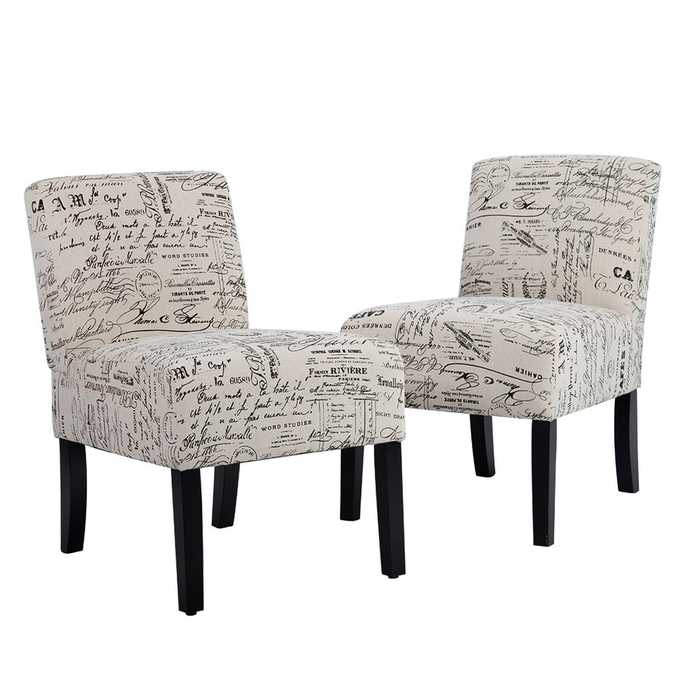 Accent Chair Sofa Club Side Upholstered Letter Print Fabric Armless