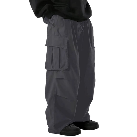 Qgtaibl Men's Baggy Cargo Pants Casual Loose Fit Wide Leg Pant with Pockets Outdoor Hiking Travel Pants Dark Gray S
