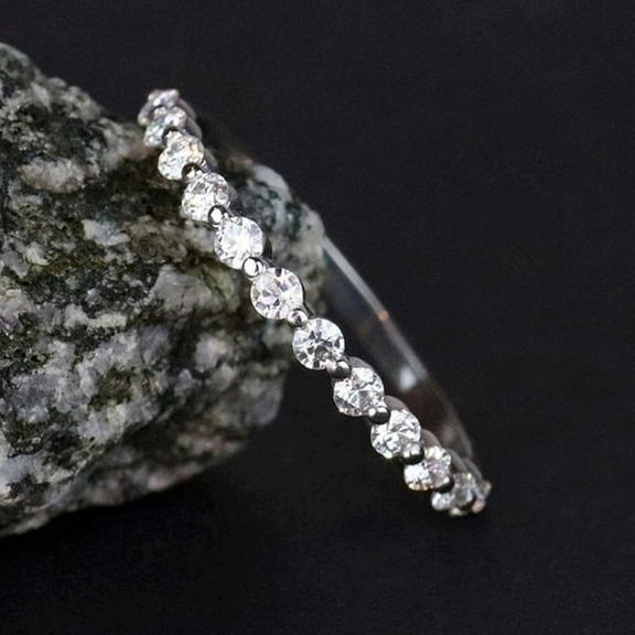 1 CT Round Cut Moissanite Half Eternity Wedding Band Solid 14K White Gold Plated