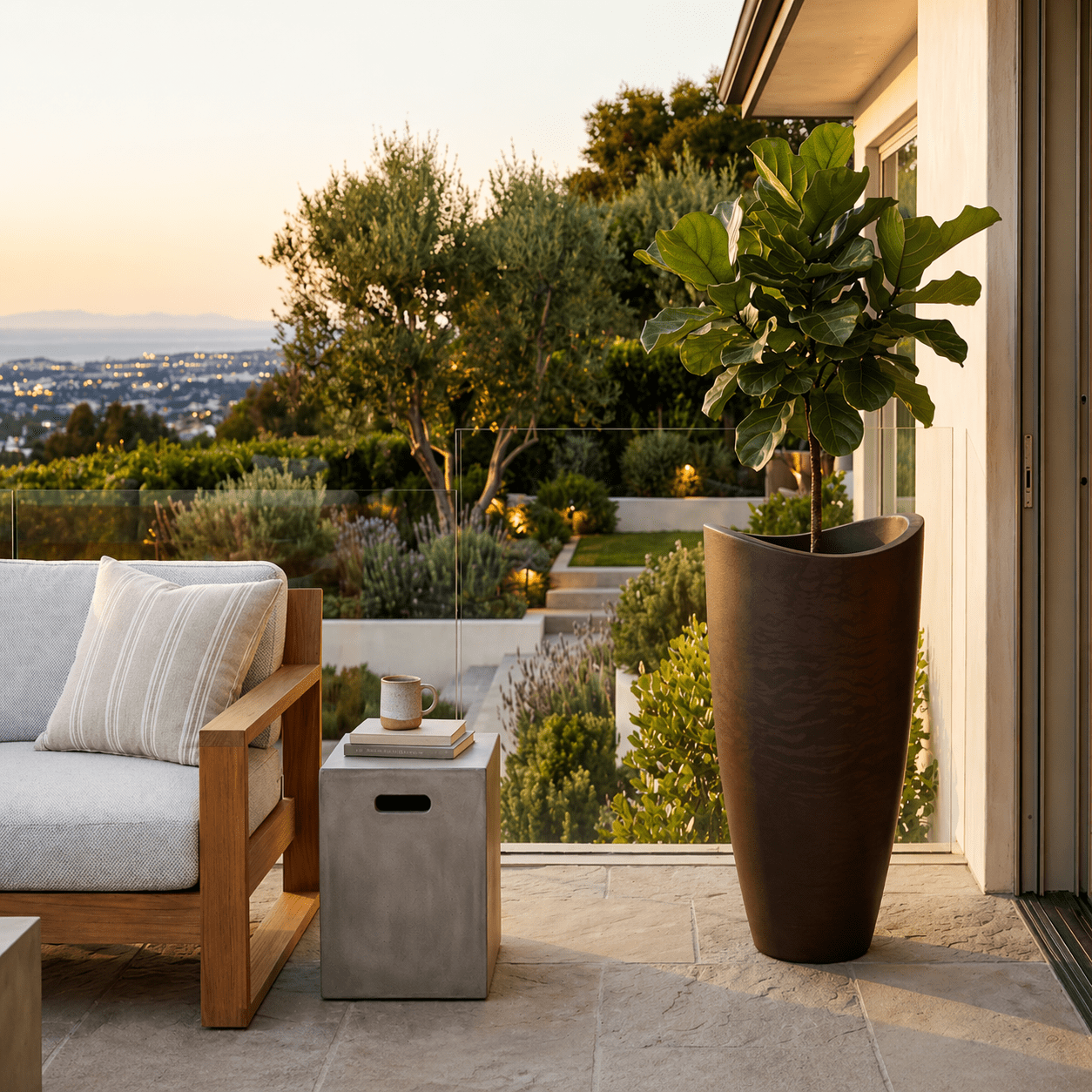 Ecobo 31.5 inches Eco-Friendly Round Pot Planter Onda Indoor/Outdoor use, Durable, Versatile & Lightweight, Designed by Brazilian Artisans, Contemporary All-Weather Design –Brown