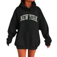 thumbnail image 2 of New York Hoodies for Women 2025 Fall Winter Long Sleeve Hooded Sweatshirt with Pockets Pullover Tops Streetwear, 2 of 5