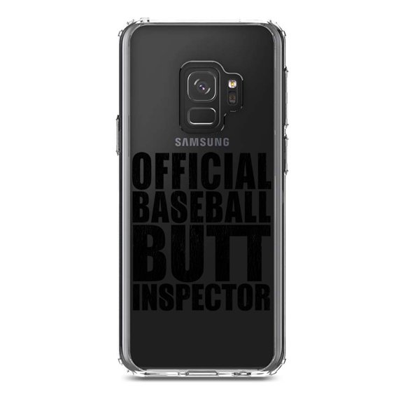 DistinctInk Clear Shockproof Hybrid Case for Samsung Galaxy S9 (5.8" Screen) - TPU Bumper Acrylic Back Tempered Glass Screen Protector - Official Baseball Butt Inspector