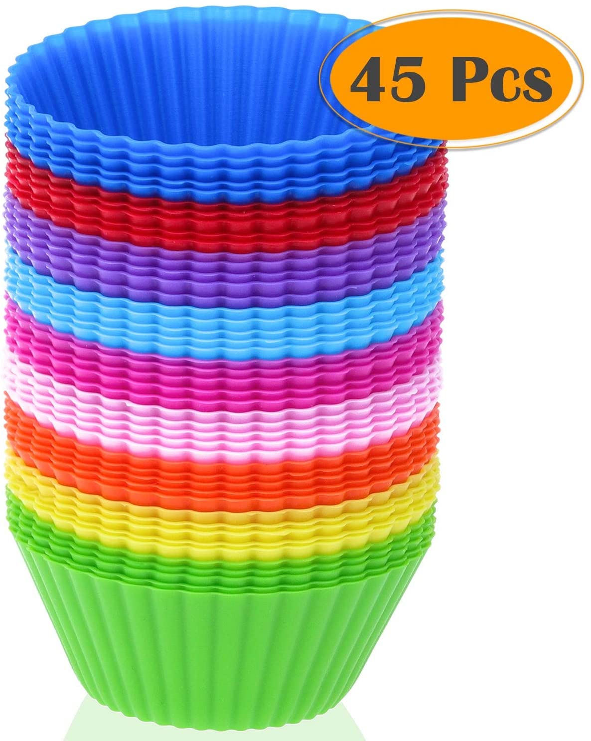 Silicone Cupcake Liners, 45 Pcs Reusable Silicone Baking Cups Non Stick