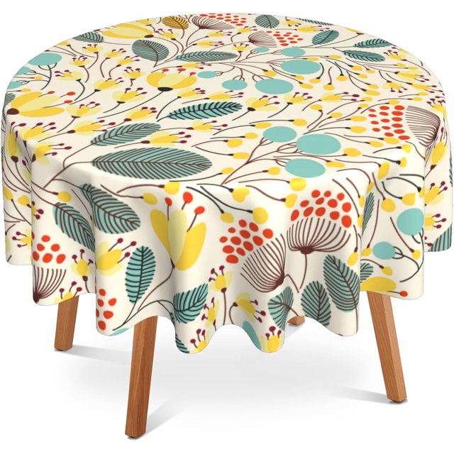 Floral Round Table Cloth 60 Inch,Beautiful Herbs Flowers Tablecloth Waterproof Stain Wrinkle Resistant Washable Circle Table Cover for Home Kitchen Dining Room Party Outdoor Picnic