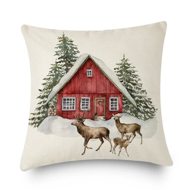 Árbol de Navidad de animales lindos Funda de cojín de lino Funda de almohada de granja Sofá Decoración del Hogar Navidad 2023 Decoración de Año Nuevo