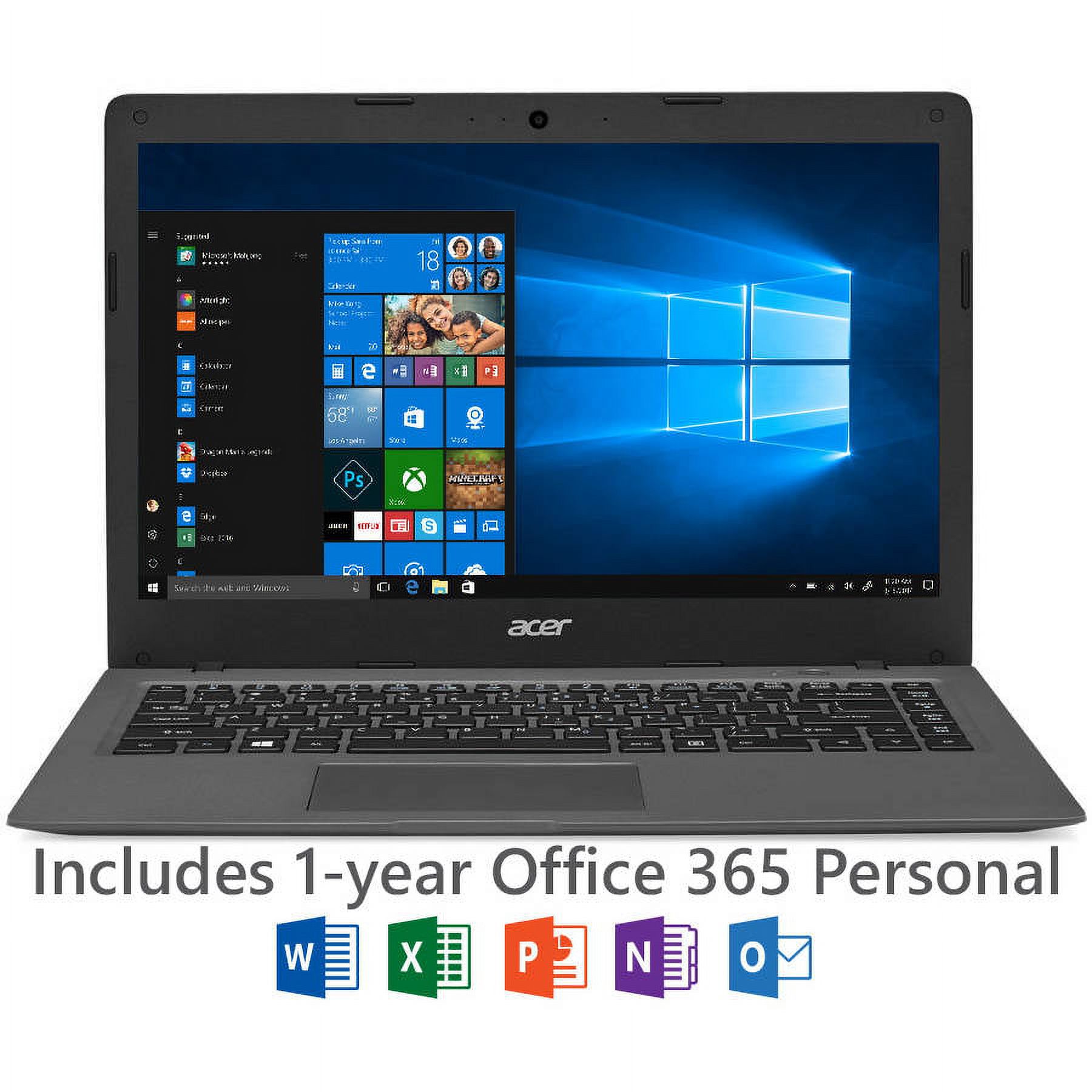 Acer Mineral Gray 14" Aspire One Cloudbook AO1-431-C8G8 Laptop PC, Windows 10, Office 365 Personal 1-year subscription included with Intel Celeron N3050 Processor, 2GB Memory, 32GB eMMC - image 3 of 9