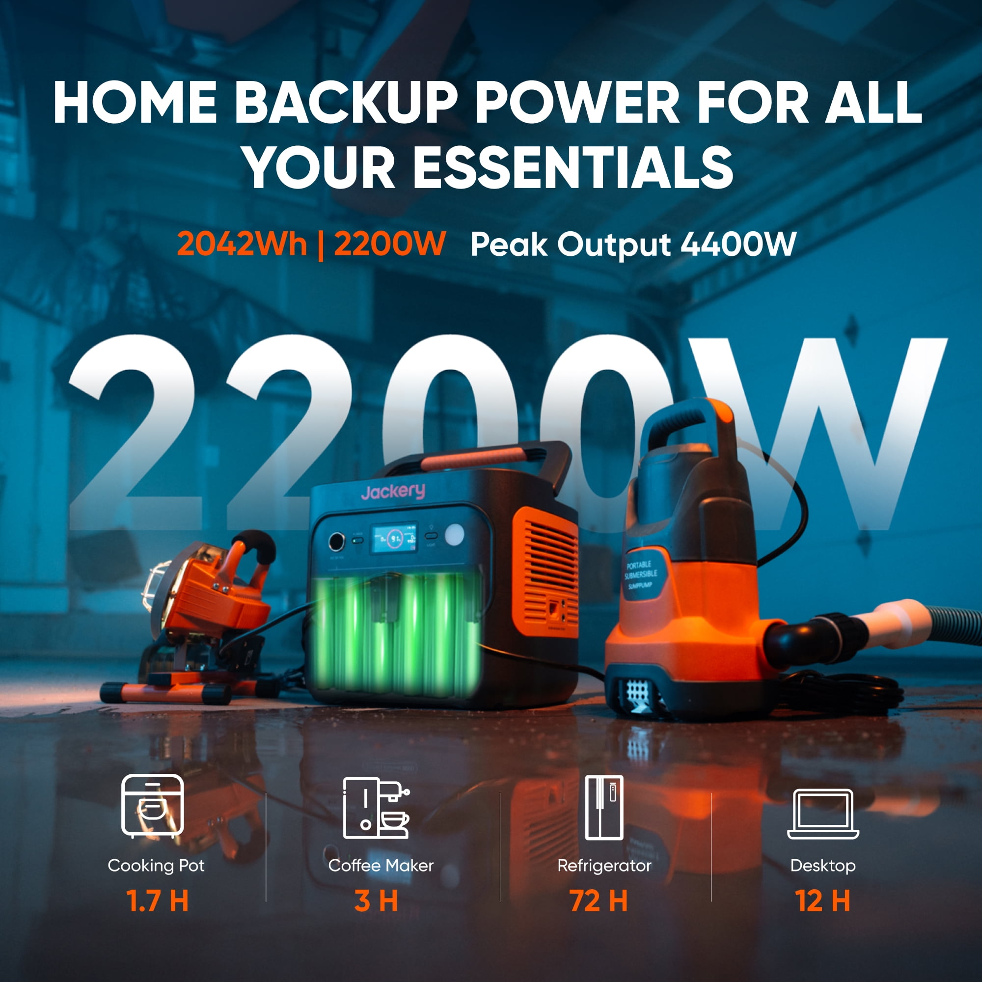 Jackery Explorer 2000 v2 Portable Power Station (2-Pack), 2042Wh LiFePO4 Battery, 2200W Solar Generator, USB-C PD 100W Fast Charging for Camping, Home Use