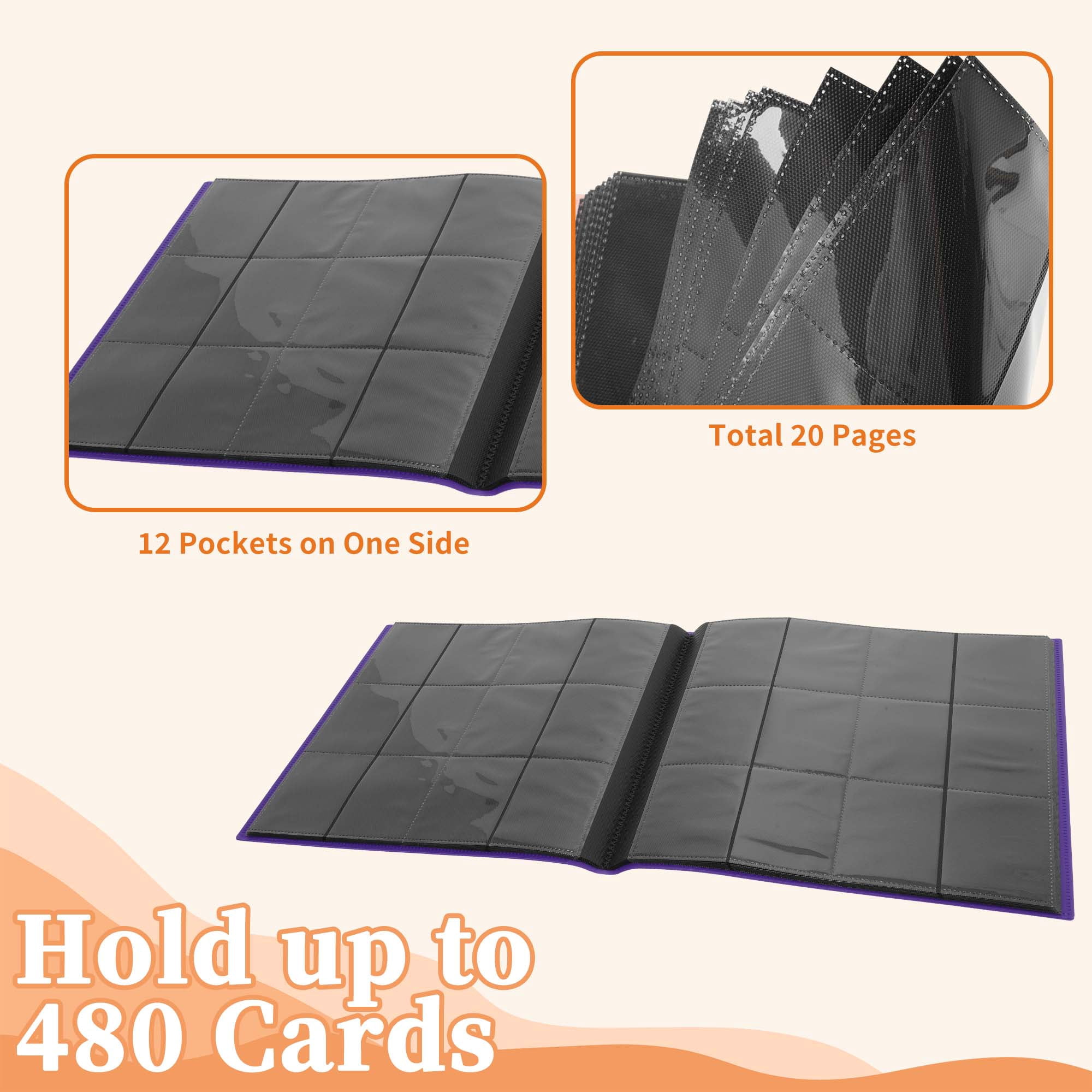 Unique Bargains Card Binder with 12 Pockets and 20 Pages for 480 Card Capacity ["Purple"]