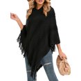 thumbnail image 4 of SAYFUT Junior's Knitted Sweater Fashion Stripes Long Sleeves Sweater Batwing Tassel Knitted Shirt Shawls Poncho Capes/Black/Red, 4 of 7
