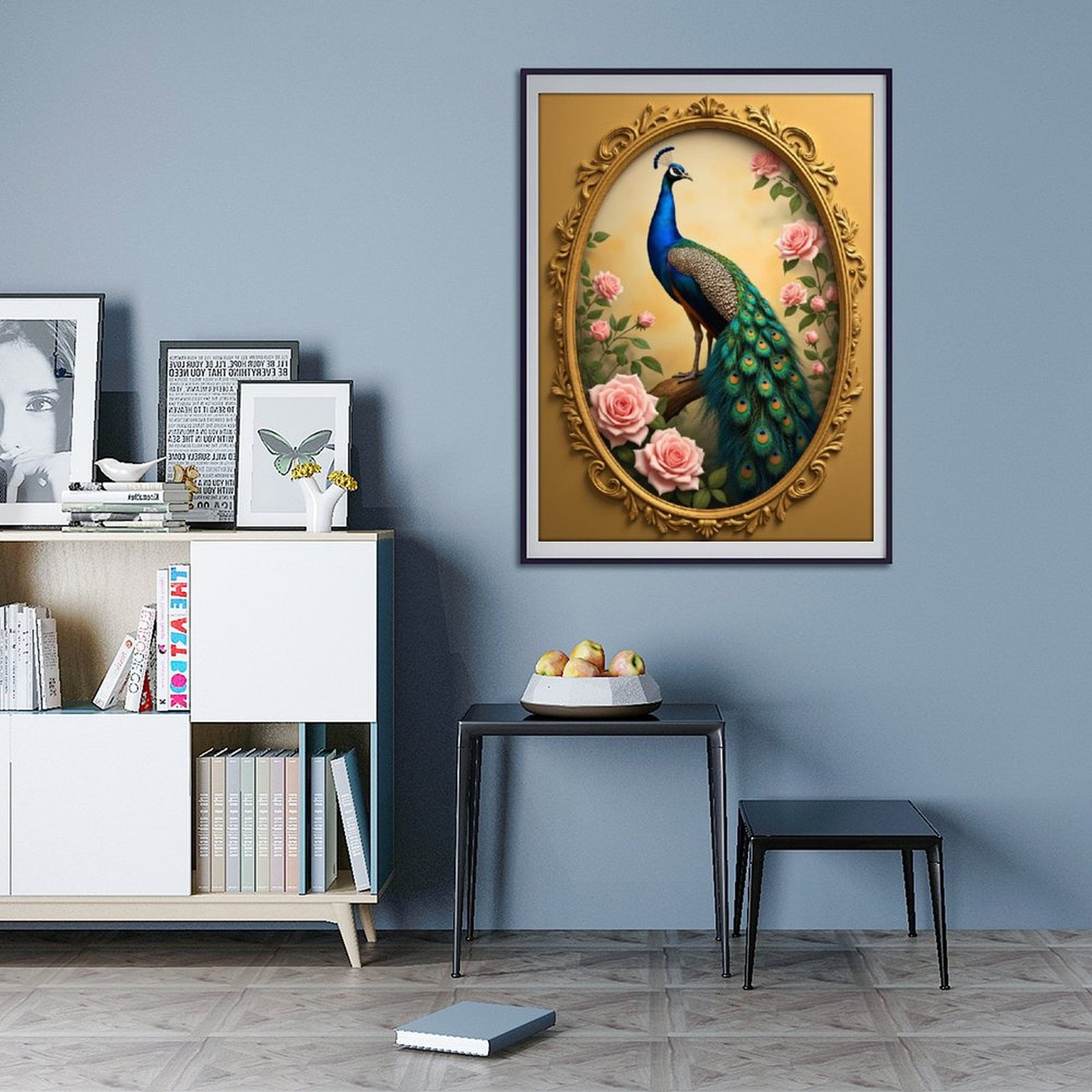 Diamond Art Kits for Adults - 5d Elegant Peacock With Pink Roses Diamond Painting for Adults, Diamond Art for Adults Beginners, Diamond Painting Kits for Adults for Home Wall Decor