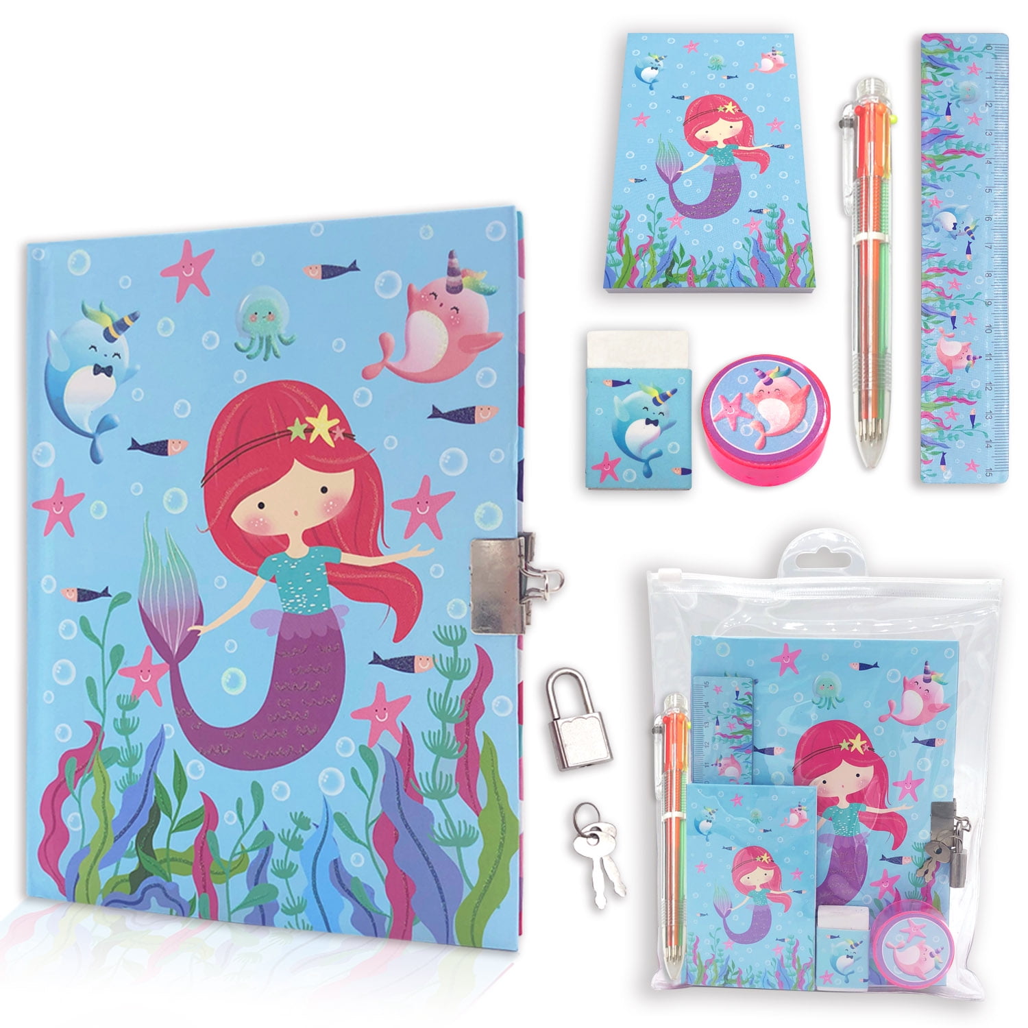 Girls Diary with Lock, Kids Journal Stationary Set for Pre School Teen  Learning Writing Drawing Age 6,8,10,12 Years Princess Gift with Notebook  Memo