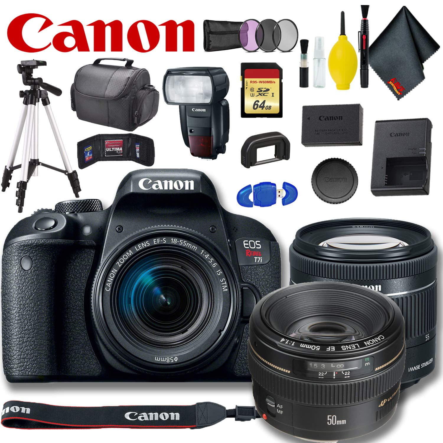 Canon EOS Rebel T7i DSLR Camera with 1855mm Lens Pro Bundle Walmart