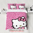 thumbnail image 4 of 3-piece cartoon pink Hello Cat print duvet cover set (1 duvet cover+2 pillowcases, no core) comfortable bedding set, 4 of 9