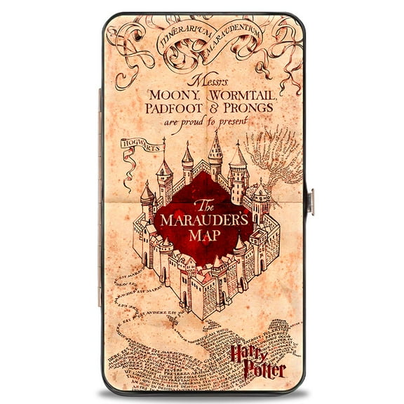 The Wizarding World of Harry Potter Wallet, Hinged, Hogwarts School The Marauders Map Tan Reds, Vegan Leather