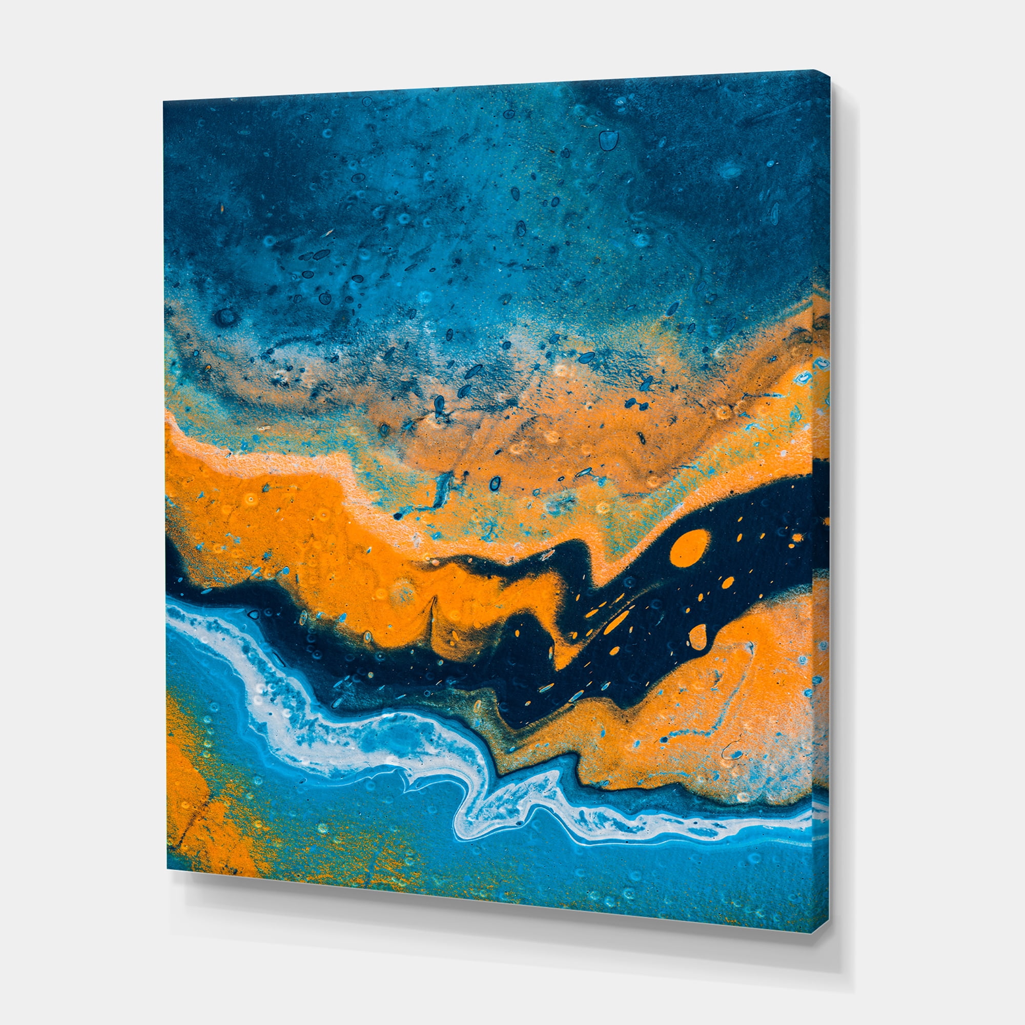 Designart ' Abstract Marble Composition In Orange and Blue IV ' Modern Canvas Wall Art Print