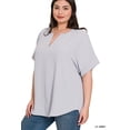 thumbnail image 2 of Zenana Women's & Plus Size Woven Airflow Split Neck Short Sleeve Top, 2 of 3