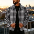 thumbnail image 5 of gzxflxpge Mens Corduroy Jacket Causal Classic Fit Snap Button-Up Plaid Overshirt Retro Long Sleeve Lapel Collared Fall Winter Outerwear with Pockets Black S, 5 of 9