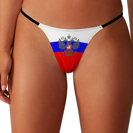 

Russian Eagle Emblem Flag Women s G-String Thongs Low Rise Hipster Underwear Stretch T-Back Panties