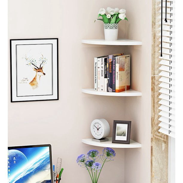Brrnoo Corner Wall Floating Shelf, White Floating Bookshelves