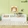 thumbnail image 3 of Bellemave Full Size Floor Bed with Door and Fence,Full Montessori Floor Bed with Guardrails, Wooden Toddler Floor Bed without Bed Slats, Easy Assembly, White, 3 of 10