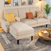 Convertible Sofa Bed, Lofka Velvet Sleeper Couch Bed and Sectional Sofa for Living Room, Beige