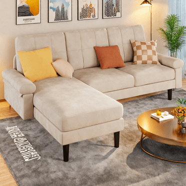 Convertible Sofa Bed, Lofka Velvet Sleeper Couch Bed and Sectional Sofa for Living Room, Beige