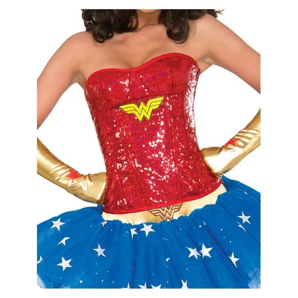 Womens Deluxe Wonder Woman Sequin Corset Costume Accessory Small Size 4