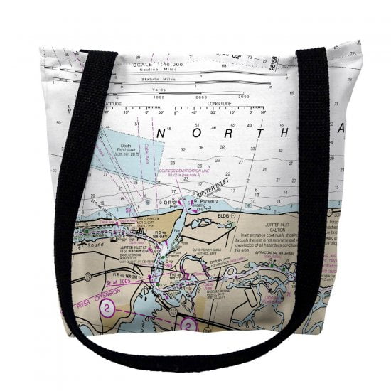 Betsy Drake TY11472JPM 16 x 16 in. Jupiter Florida Nautical Map Tote Bag - Medium
