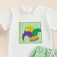 thumbnail image 4 of CAICJ98 Baby Boy Mardi Gras Outfit Embroidery Short Sleeve T Shirt and Plaid Shorts Toddler 2 Piece Carnival Summer Clothes Set (Green,2-3 Years), 4 of 4