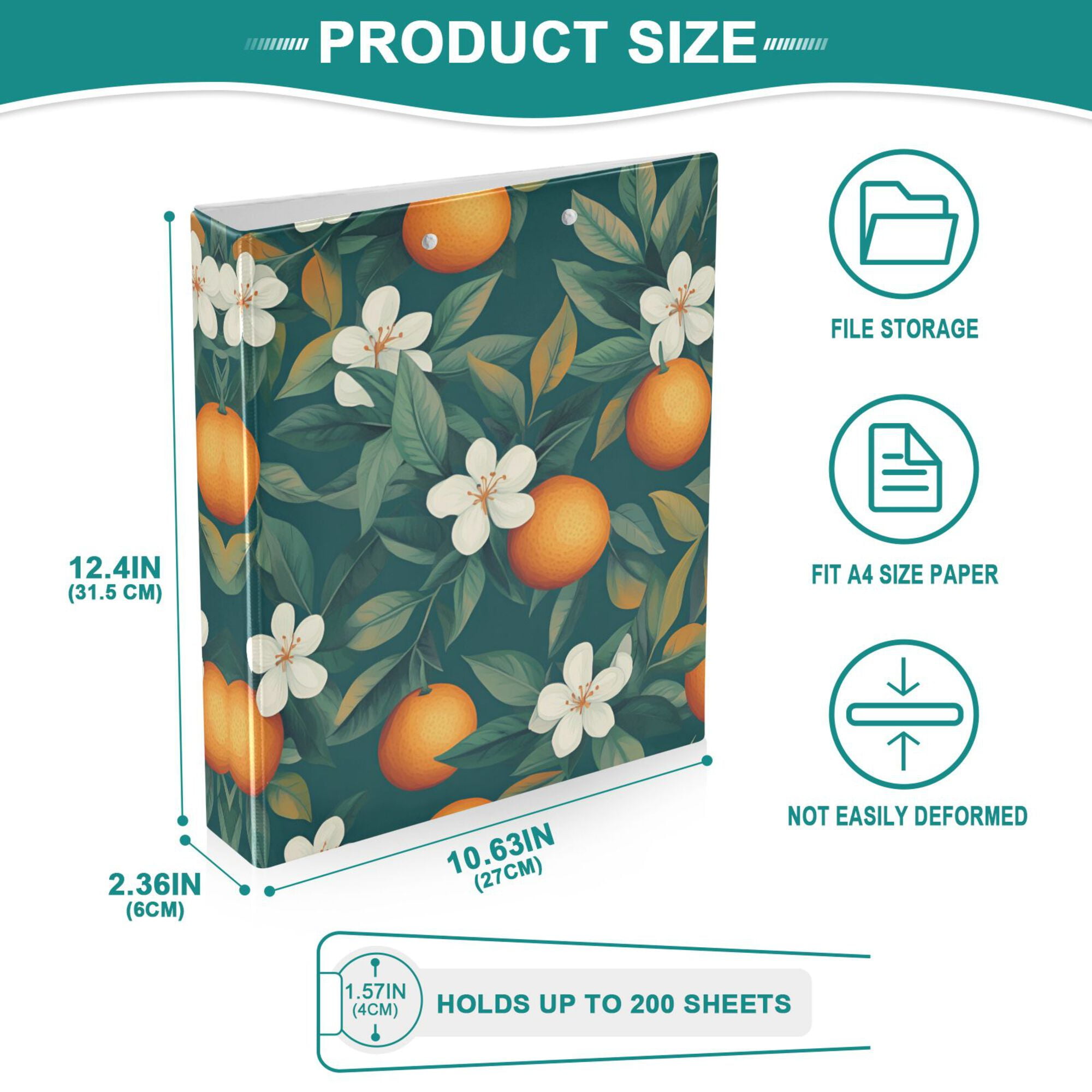 FORMRS 3 Ring Binder with Pockets 1.5" D-Rings Clip Board 200 Sheets Capacity, Floral Orange Pattern