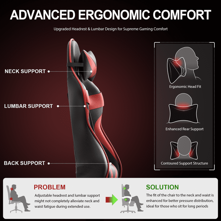 SOONTRANS Red Massage Gaming Chair, Footrest photo 5