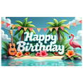 thumbnail image 2 of Tropical Flowers Birthday Party Hawaiian Banner Colorful Foliage Flamingo Decoration for Beach Celebration Summer Event Outdoor Party, 2 of 7