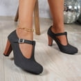 thumbnail image 3 of Women T-Strap High Heels Fashion Platform Round Toe Adjustable Strap Pumps Leather Summer Sweet Dress Shoes Black Size 8.5, 3 of 7