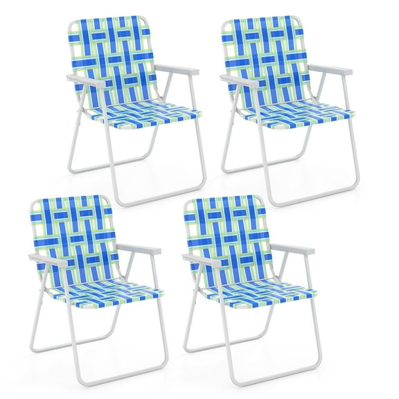 Costway 4PCS Folding Beach Chair Camping Lawn Webbing Chair Lightweight 1 Position Blue