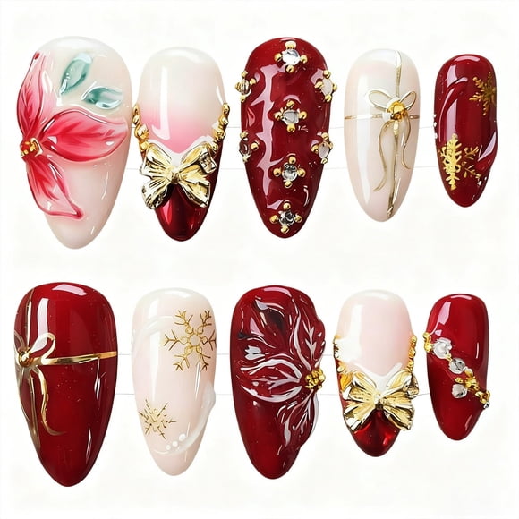 Press on Nails Sutaozhi Christmas Medium Almond 30 unidades
